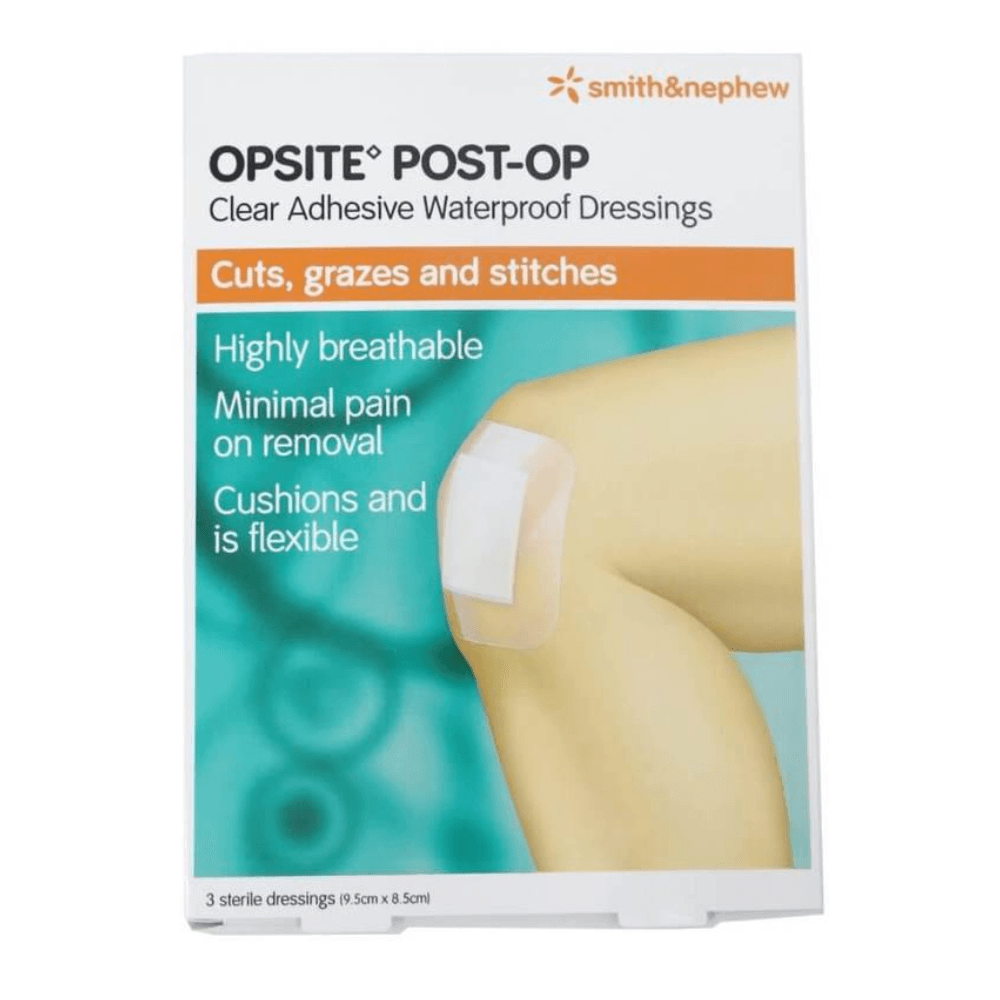 Smith & Nephew Opsite Post-Op Clear Adhesive Waterproof Dressings (9.5 cm x 8.5 cm) - 3 sterile dressings