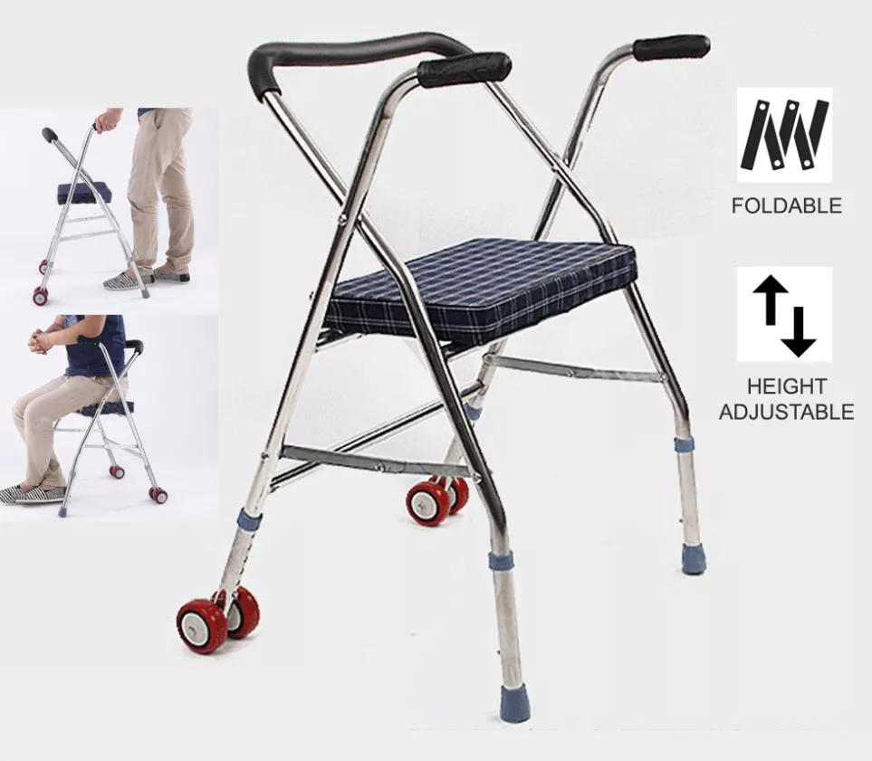 Foldable Aid Walker with Seat